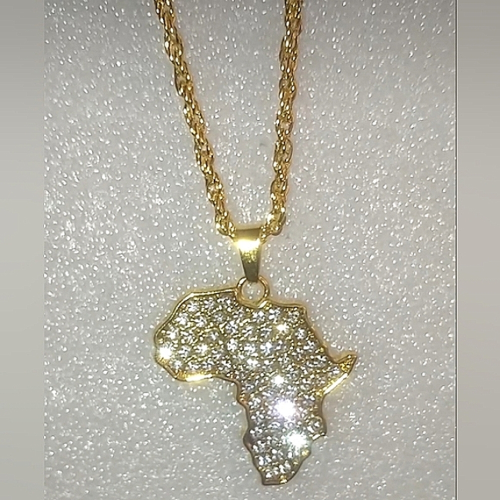 Unisex Jewelry iced out Gold plated rope chain Africa pendant